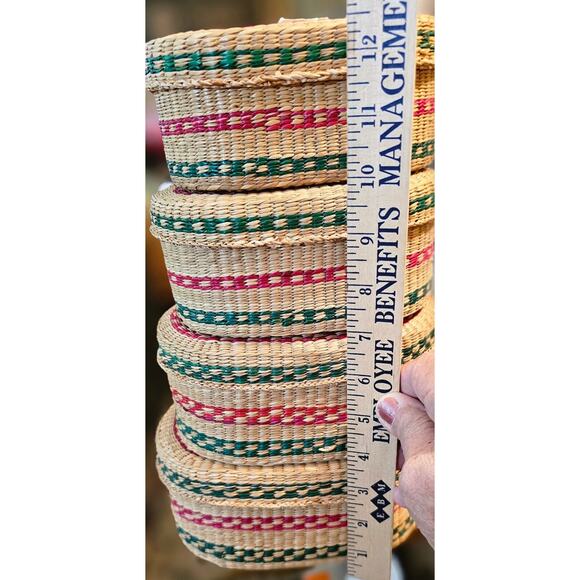 Woven Nesting Baskets Set Of 4 With Lids And Handles Never Used - Picture 12 of 12